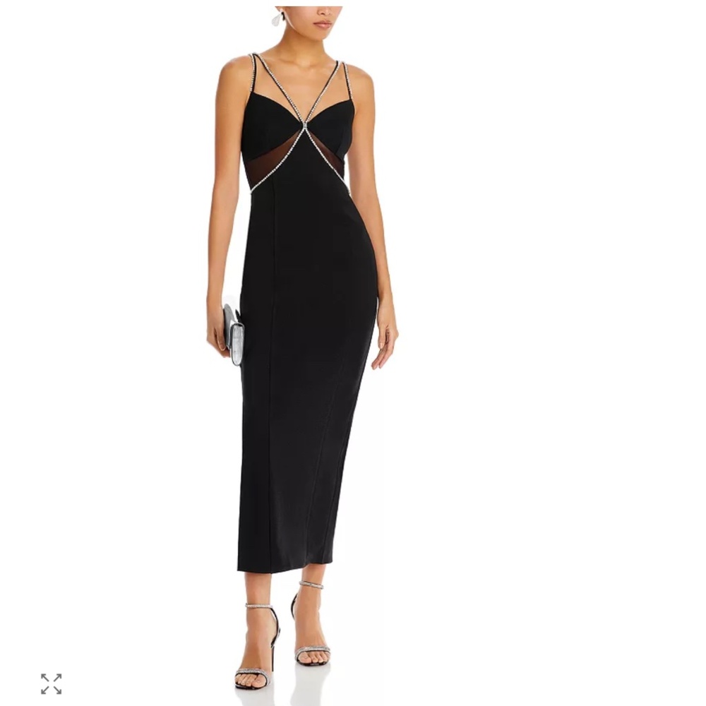 AQUA Crystal-Embellished Sheath Midi Dress – Black – X-Small – NWT